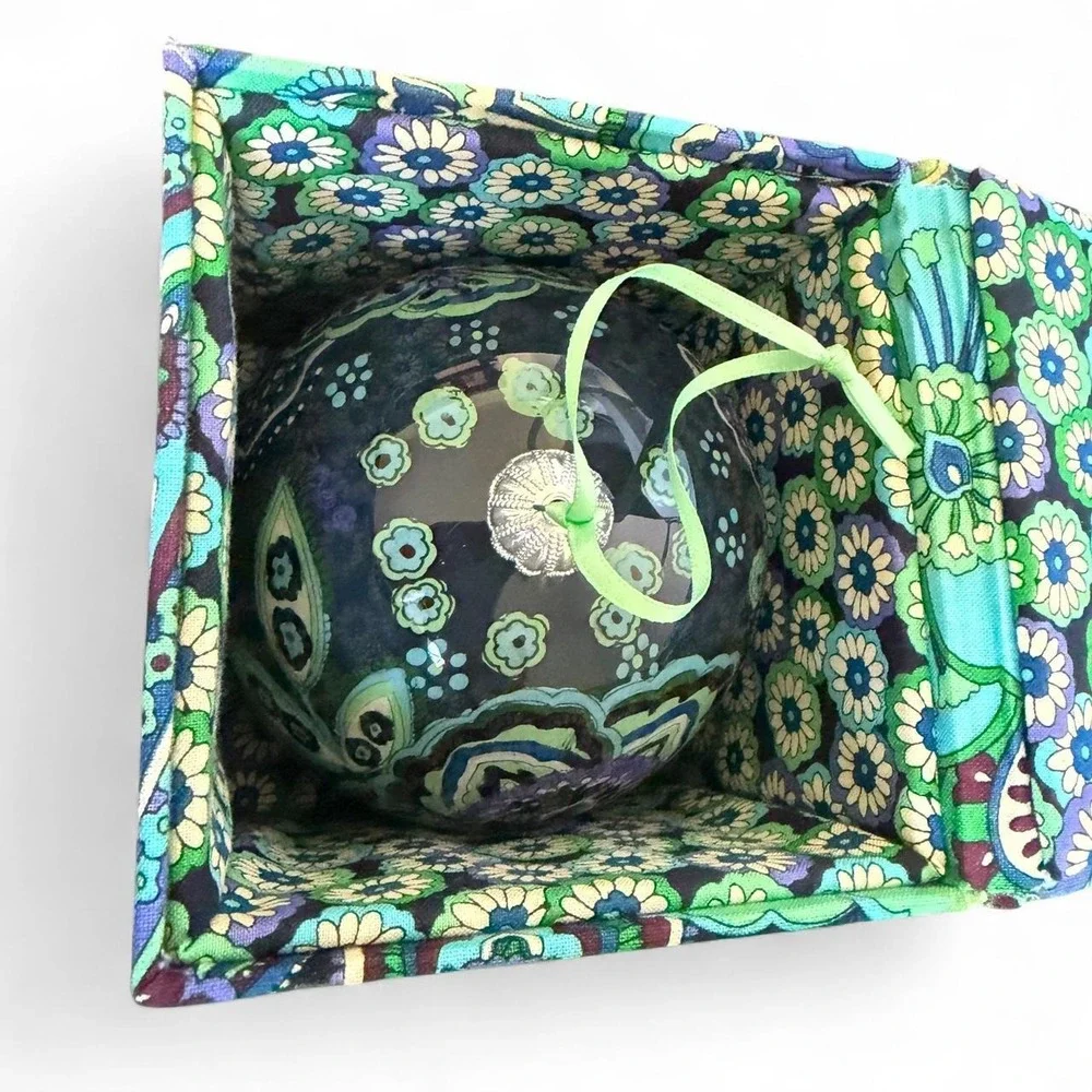 Vera Bradley Blue Rhapsody glass ornament with purple, green teal floral paisley